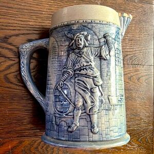Flemish, blue pitcher pottery, manufactured for Kenny & Levan, Cleveland, USA